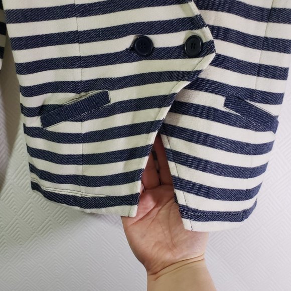 CASLON Small Blue, Ivory Cream Stripe Knit, Blazer, Cardigan, Pockets Jacket - Picture 4 of 6